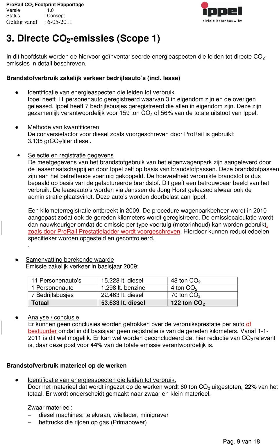 lease) Identificatie van energieaspecten die leiden tot verbruik Ippel heeft 11 personenauto geregistreerd waarvan 3 in eigendom zijn en de overigen geleased.