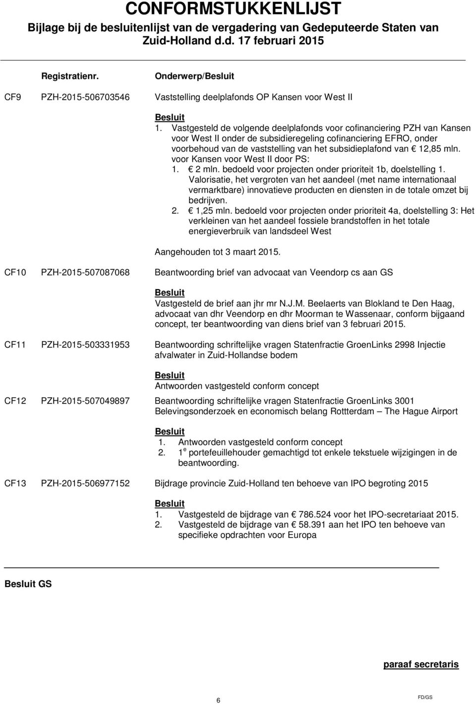 12,85 mln. voor Kansen voor West II door PS: 1. 2 mln. bedoeld voor projecten onder prioriteit 1b, doelstelling 1.