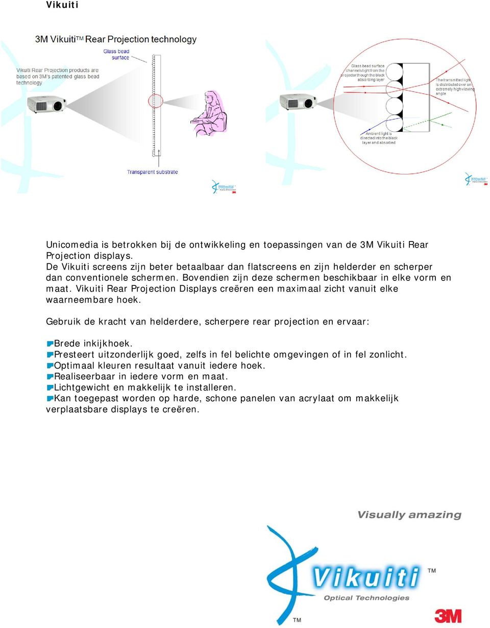 Vikuiti Rear Projection Displays creëren een maximaal zicht vanuit elke waarneembare hoek. Gebruik de kracht van helderdere, scherpere rear projection en ervaar: Brede inkijkhoek.