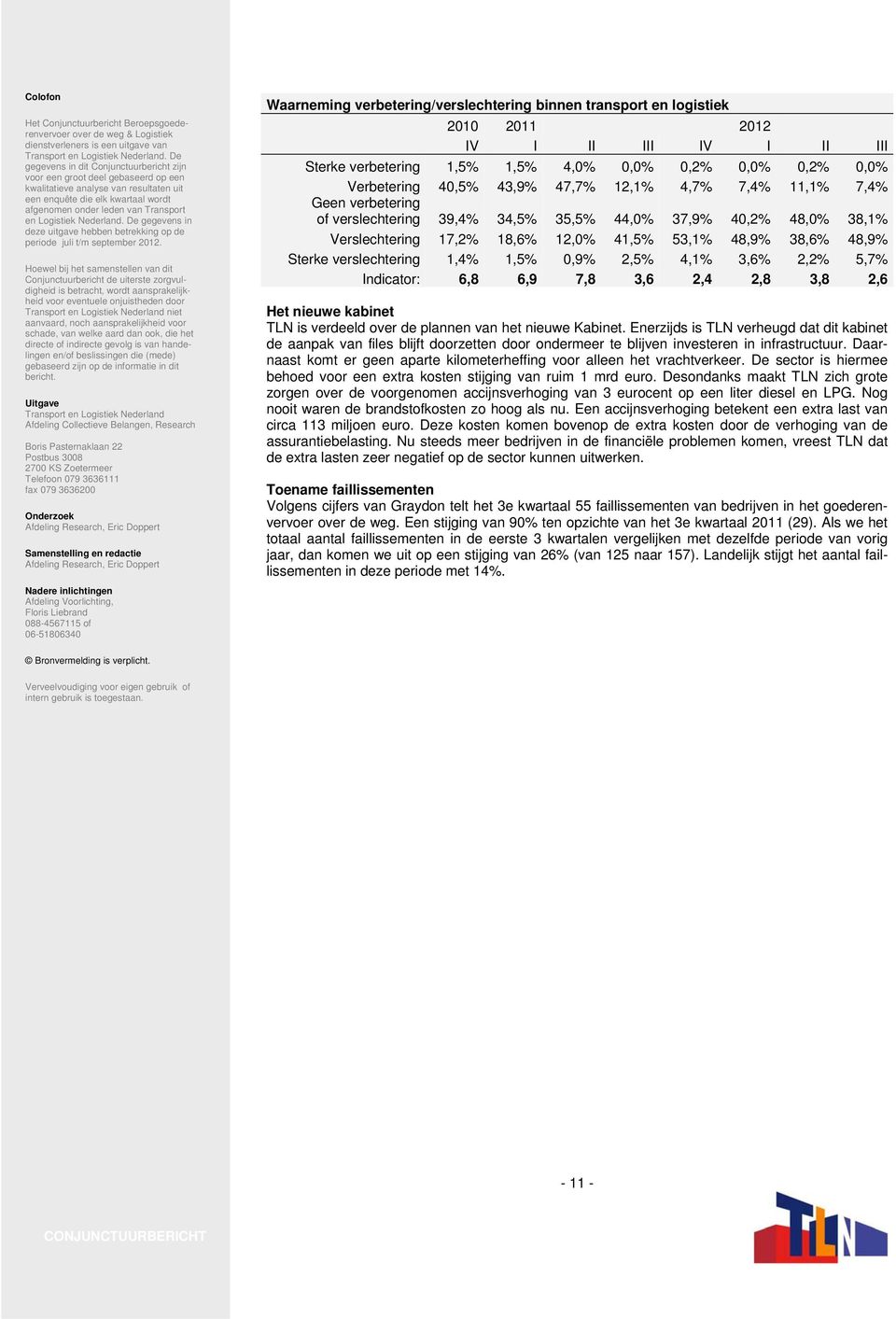 Logistiek Nederland. De gegevens in deze uitgave hebben betrekking op de periode juli t/m september 2012.