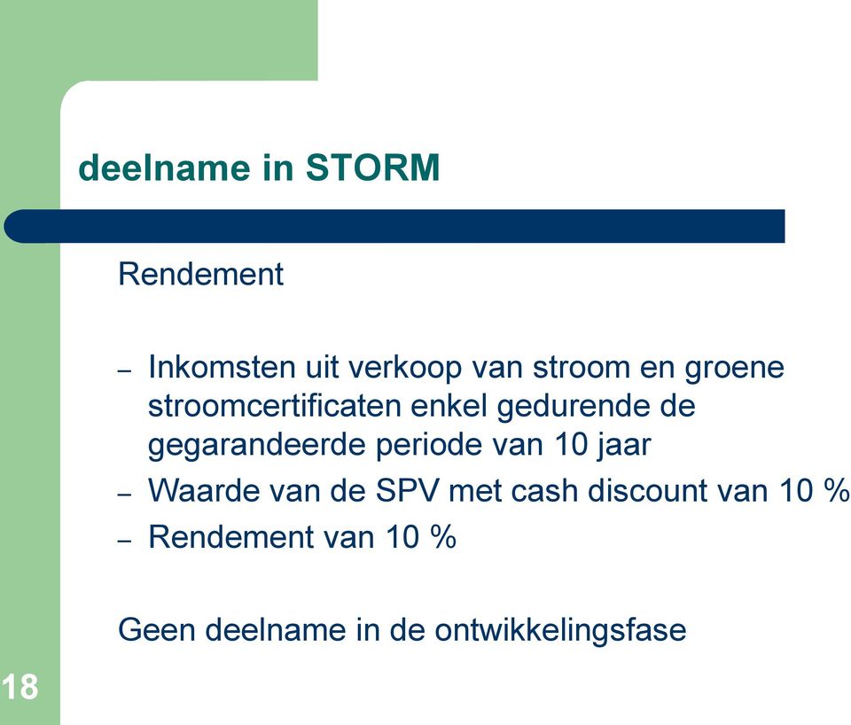 periode van 10 jaar Waarde van de SPV met cash discount van