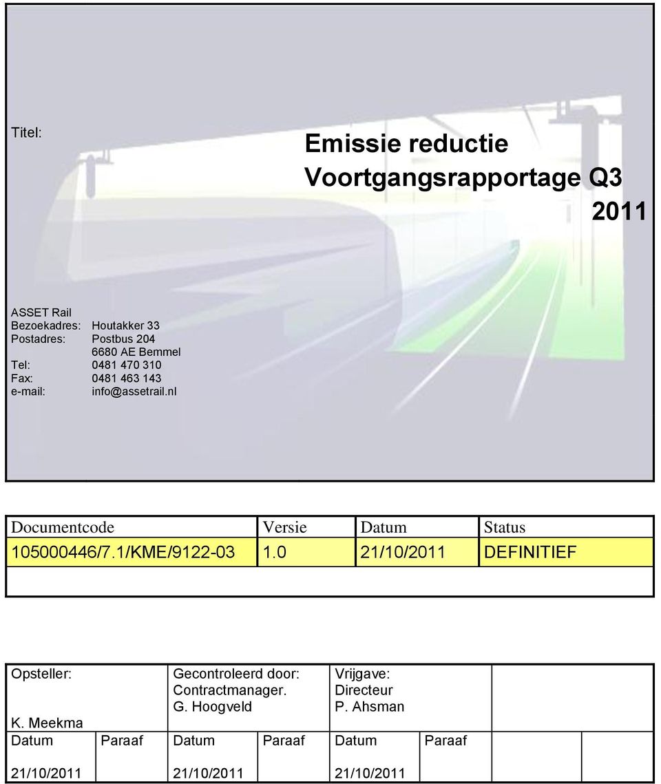 info@assetrail.nl Documentcode Versie Status 105000446/7.1/KME/9122-03 1.