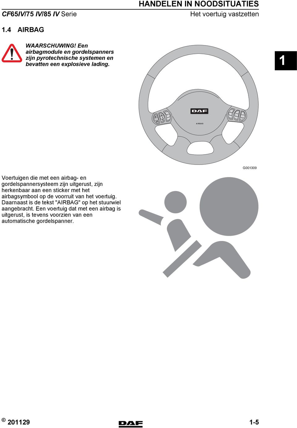 SET G00309 Voertuigen die met een airbag- en gordelspannersysteem zijn uitgerust, zijn herkenbaar aan een sticker met het