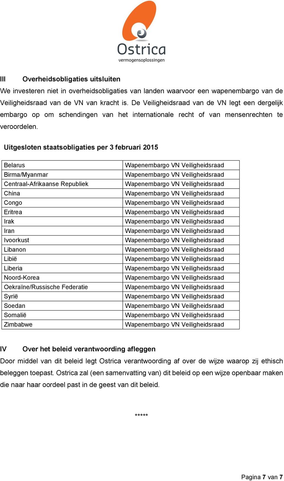 Uitgesloten staatsobligaties per 3 februari 2015 Belarus Birma/Myanmar Centraal-Afrikaanse Republiek China Congo Eritrea Irak Iran Ivoorkust Libanon Libië Liberia Noord-Korea Oekraïne/Russische