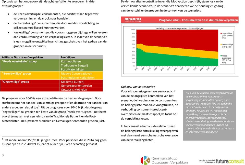 verpakkingsketen. In ieder van de scenario s is een mogelijke ontwikkelingsrichting geschetst van het gedrag van de groepen in de scenario s.