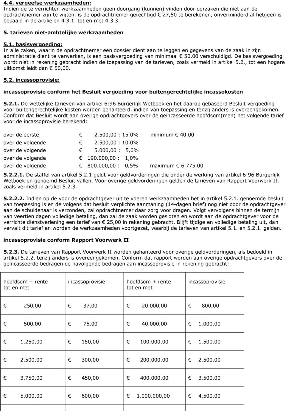 tot en met 4.3.3. 5. tarieven niet-ambtelijke werkzaamheden 5.1.