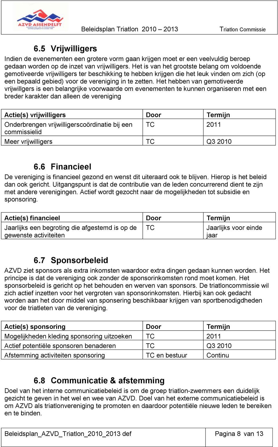 Het hebben van gemotiveerde vrijwillgers is een belangrijke voorwaarde om evenementen te kunnen organiseren met een breder karakter dan alleen de vereniging Actie(s) vrijwilligers Door Termijn