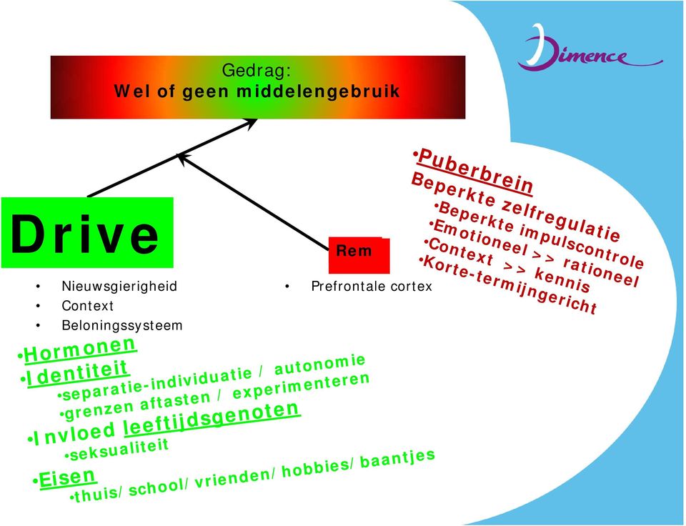 Beloningssysteem Rem Prefrontale cortex Hormonen Identiteit separatie-individuatie / autonomie