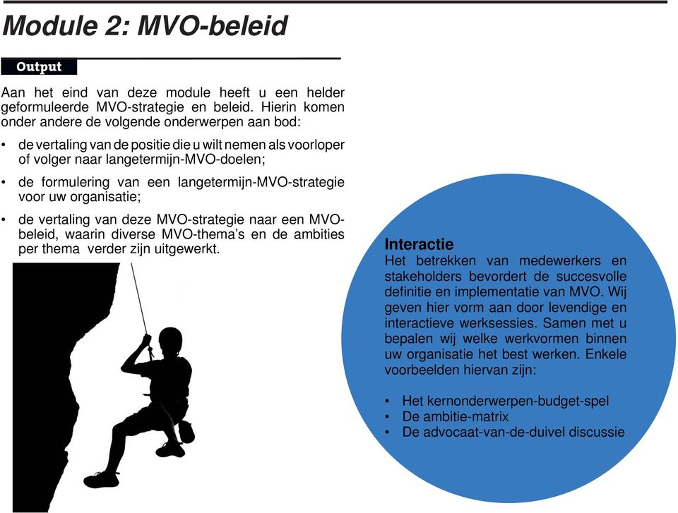 langetermijn-mvo-strategie voor uw organisatie; de vertaling van deze MVO-strategie naar een MVObeleid, waarin diverse MVO-thema s en de ambities per thema verder zijn uitgewerkt.