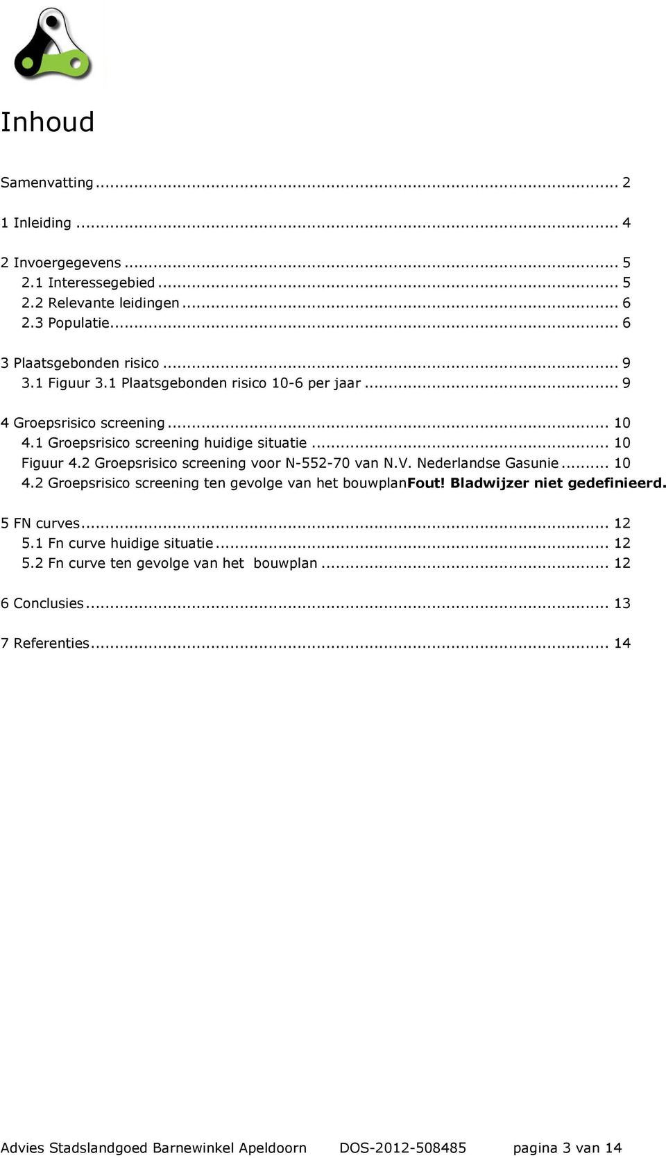 2 Groepsrisico screening voor N-552-70 van N.V. Nederlandse Gasunie... 10 4.2 Groepsrisico screening ten gevolge van het bouwplanfout! Bladwijzer niet gedefinieerd.
