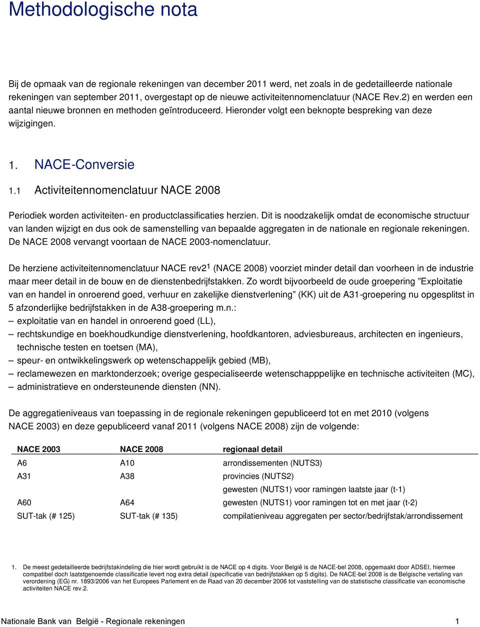 1 Activiteitennomenclatuur NACE 2008 Periodiek worden activiteiten- en productclassificaties herzien.