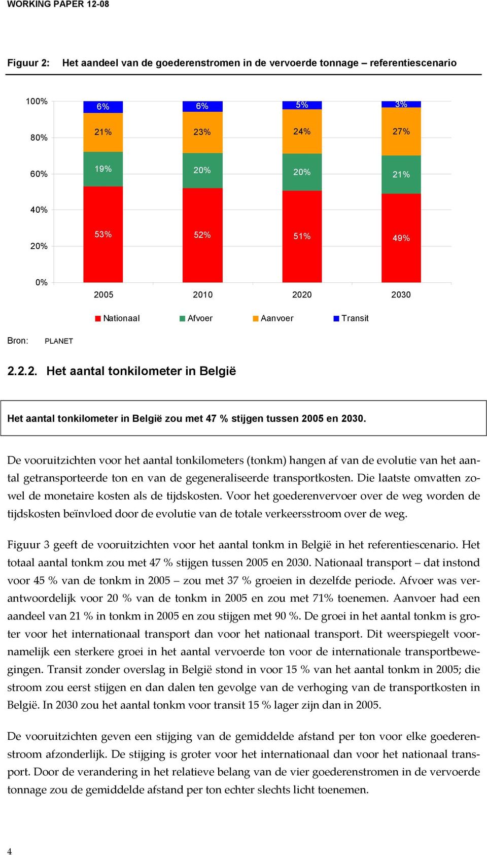 De vooruitzichten voor het aantal tonkilometers (tonkm) hangen af van de evolutie van het aantal getransporteerde ton en van de gegeneraliseerde transportkosten.