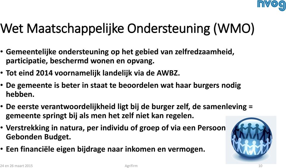 De eerste verantwoordelijkheid ligt bij de burger zelf, de samenleving = gemeente springt bij als men het zelf niet kan regelen.