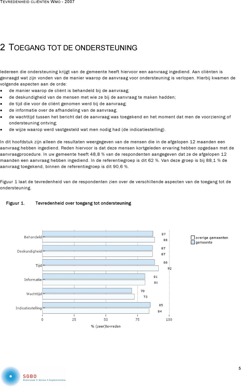 Hierbij kwamen de volgende aspecten aan de orde: de manier waarop de cliënt is behandeld bij de aanvraag; de deskundigheid van de mensen met wie ze bij de aanvraag te maken hadden; de tijd die voor