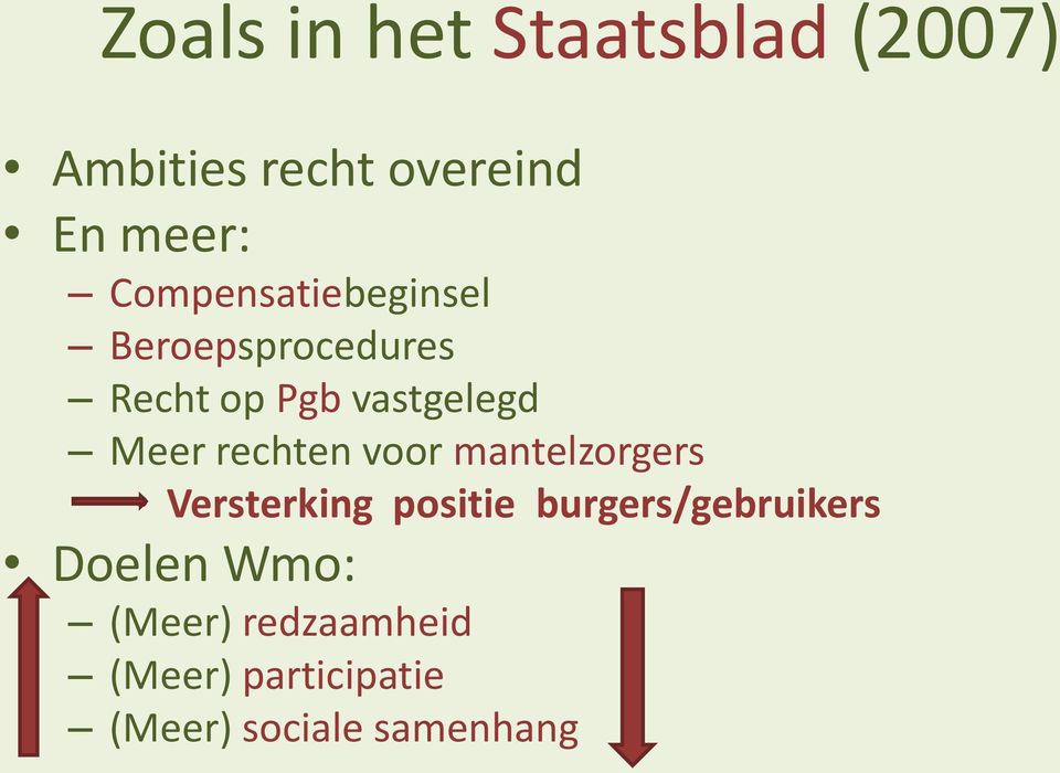 rechten voor mantelzorgers Versterking positie burgers/gebruikers