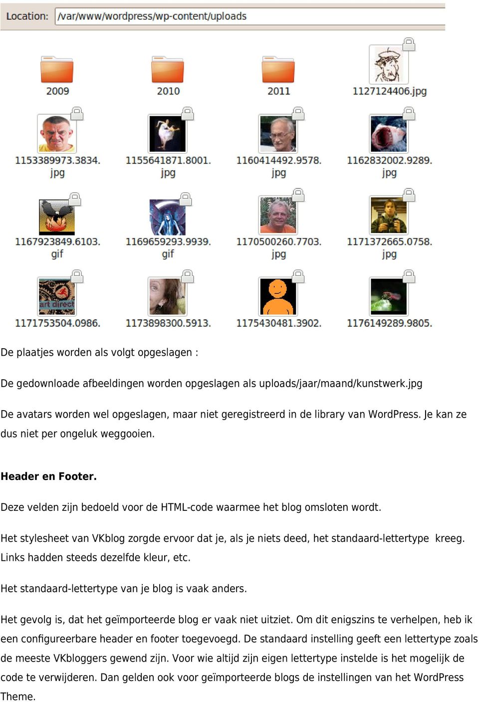 Deze velden zijn bedoeld voor de HTML-code waarmee het blog omsloten wordt. Het stylesheet van VKblog zorgde ervoor dat je, als je niets deed, het standaard-lettertype kreeg.