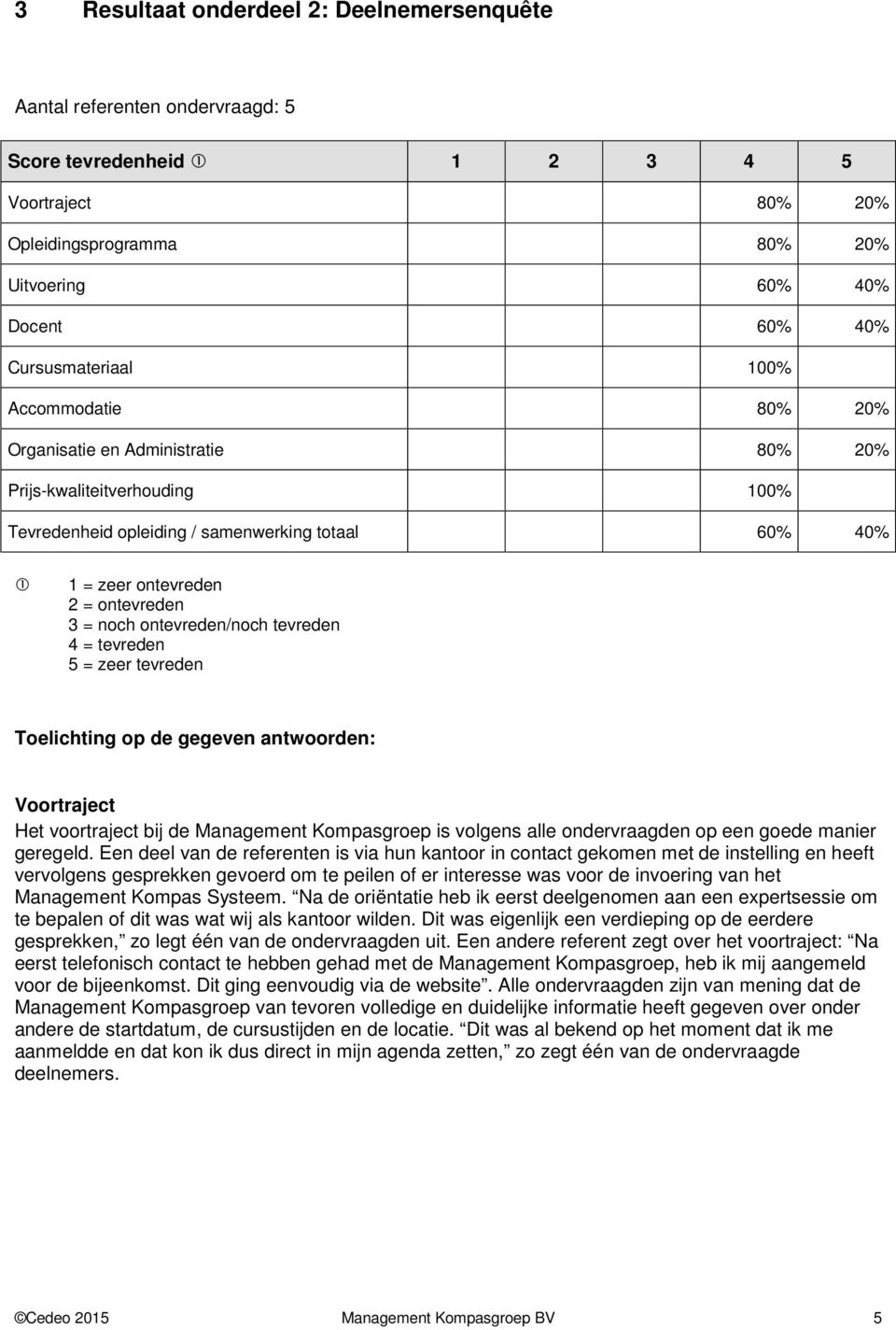 = noch ontevreden/noch tevreden 4 = tevreden 5 = zeer tevreden Toelichting op de gegeven antwoorden: Voortraject Het voortraject bij de Management Kompasgroep is volgens alle ondervraagden op een