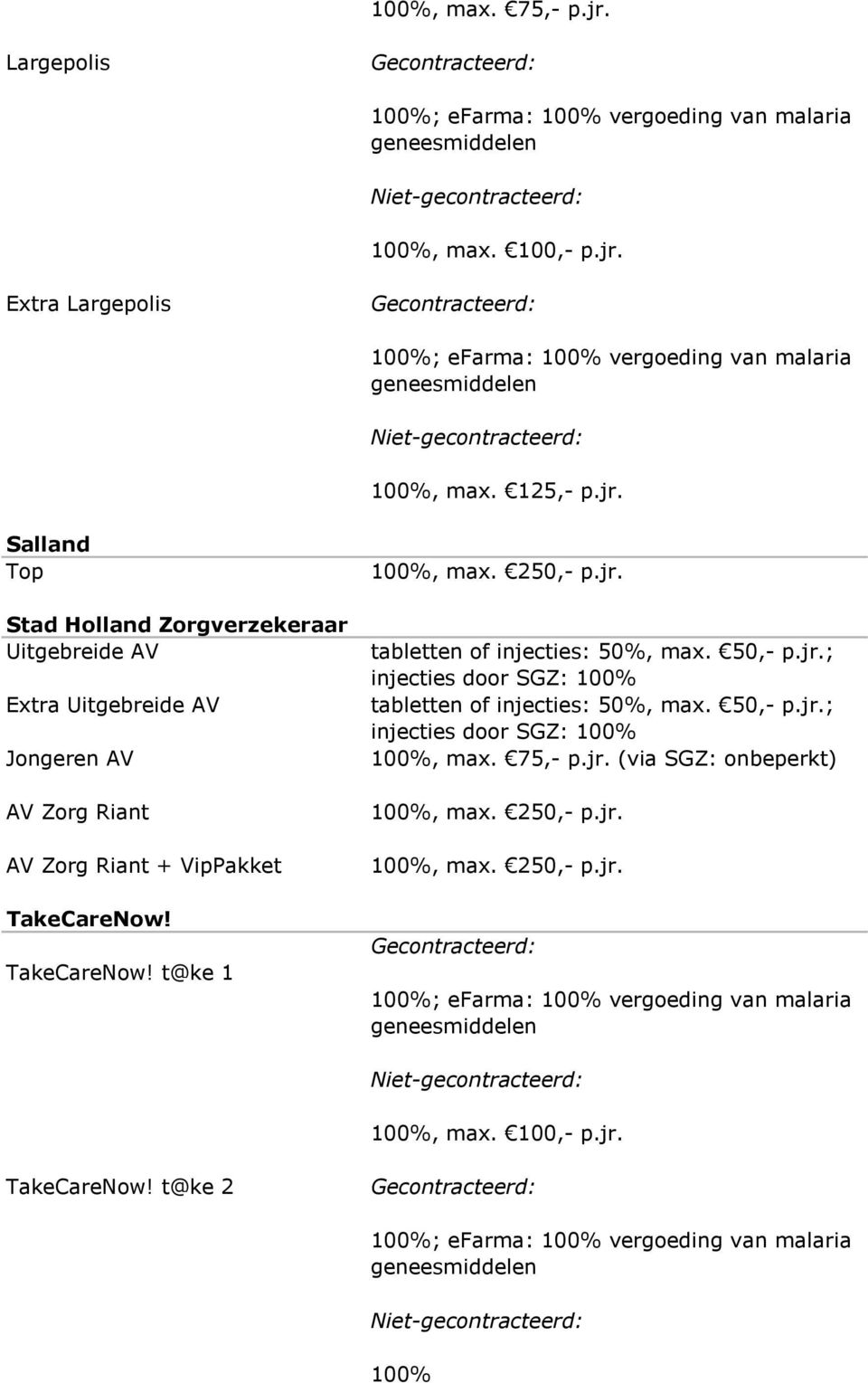 Riant AV Zorg Riant + VipPakket TakeCareNow! TakeCareNow! t@ke 1 tabletten of injecties: 50%, max.