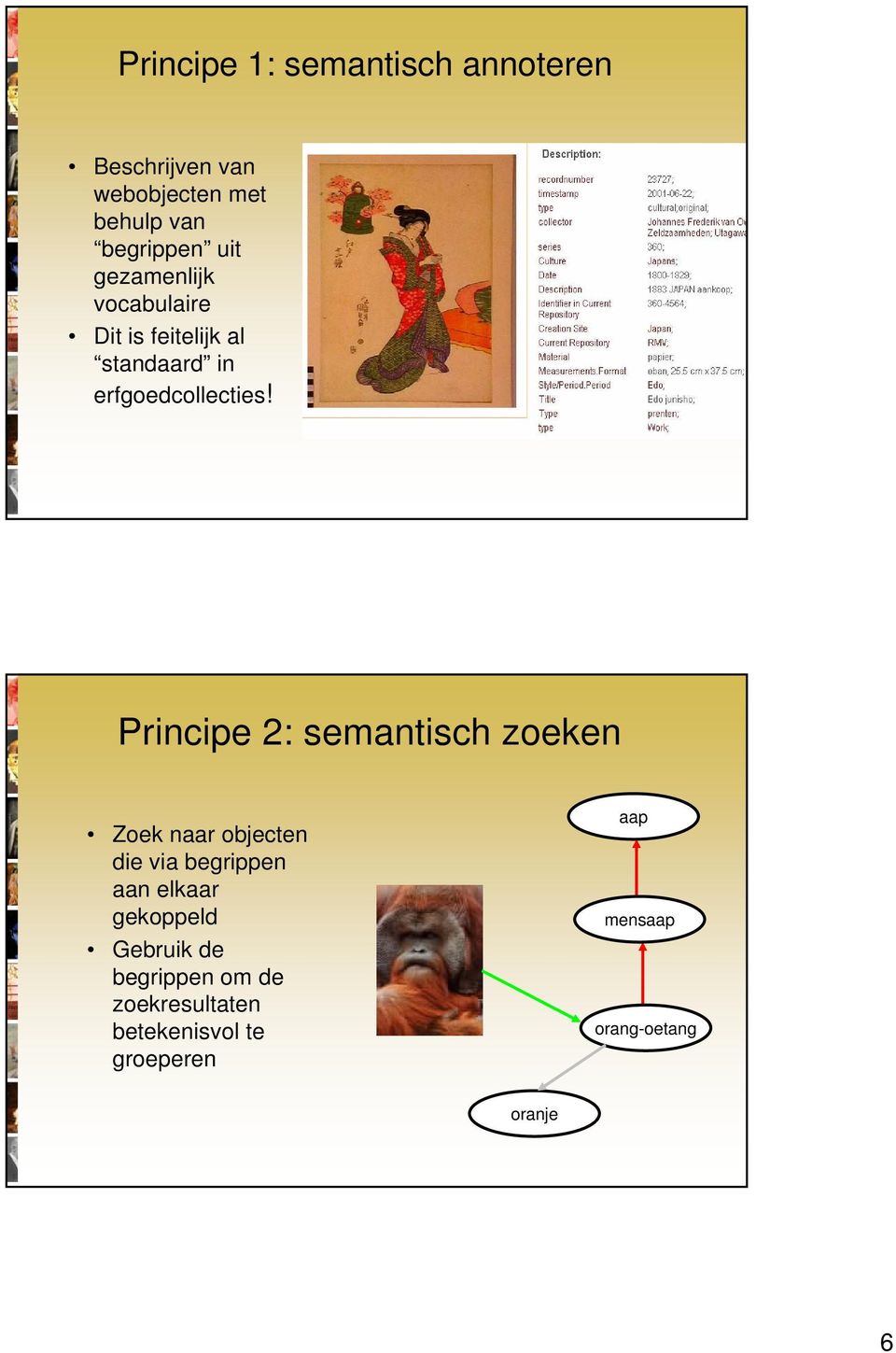 Principe 2: semantisch zoeken Zoek naar objecten die via begrippen aan elkaar gekoppeld