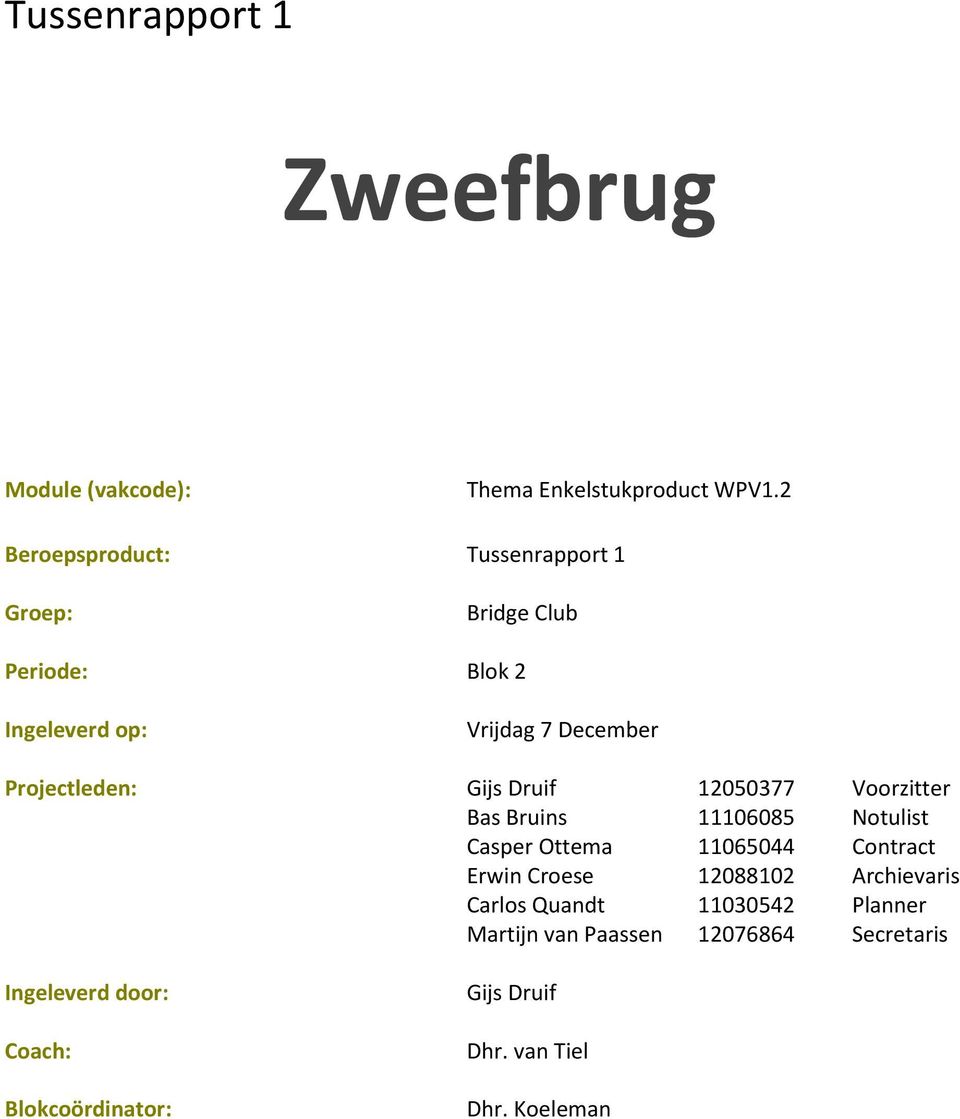 Gijs Druif 12050377 Voorzitter Bas Bruins 11106085 Notulist Casper Ottema 11065044 Contract Erwin Croese 12088102