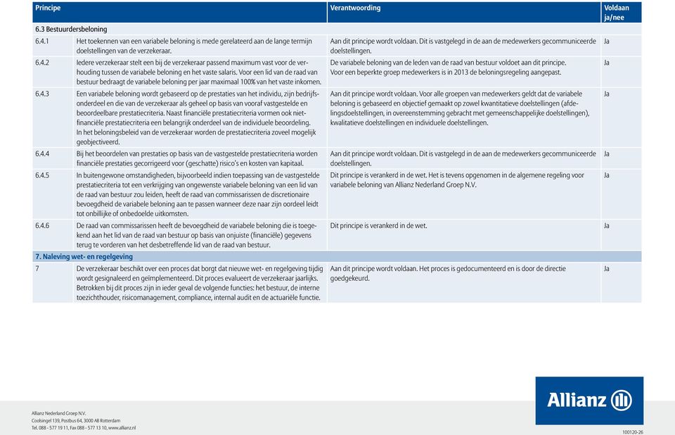 3 Een variabele beloning wordt gebaseerd op de prestaties van het individu, zijn bedrijfsonderdeel en die van de verzekeraar als geheel op basis van vooraf vastgestelde en beoordeelbare