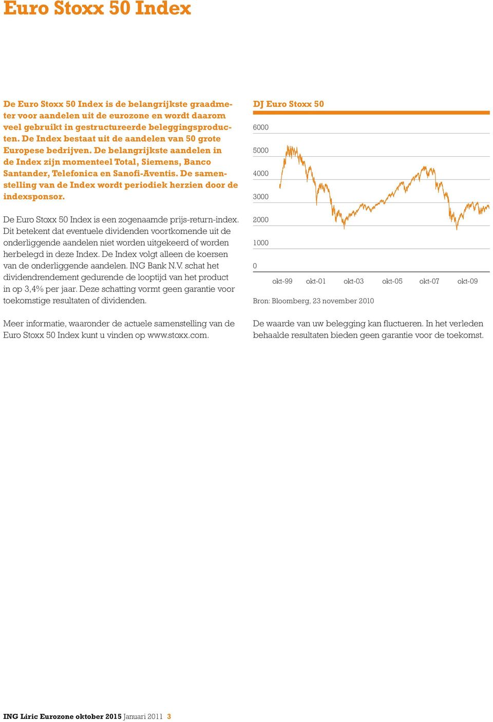 De samenstelling van de Index wordt periodiek herzien door de indexsponsor. De Euro Stoxx 50 Index is een zogenaamde prijs-return-index.