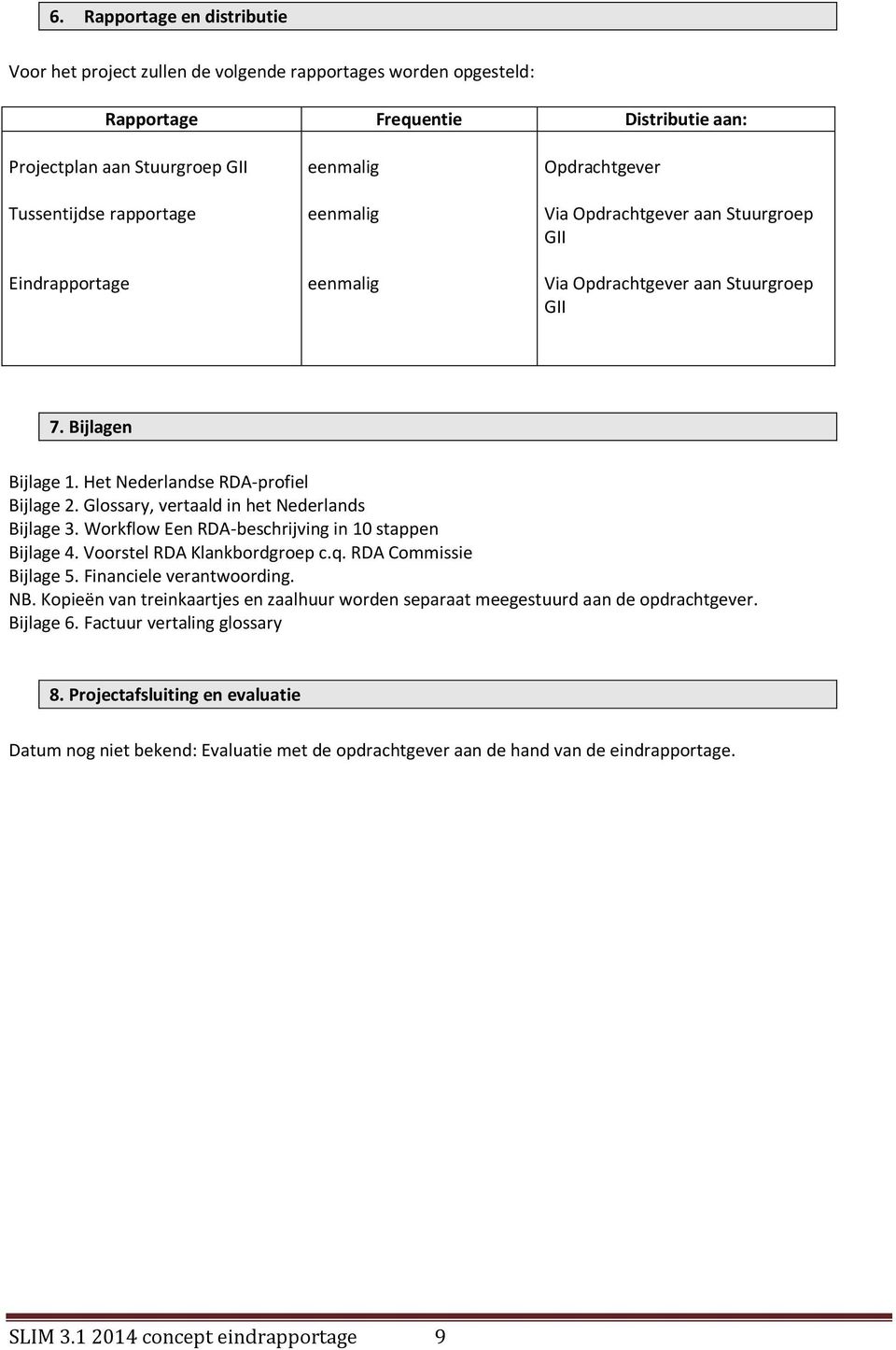 Glossary, vertaald in het Nederlands Bijlage 3. Workflow Een RDA-beschrijving in 10 stappen Bijlage 4. Voorstel RDA Klankbordgroep c.q. RDA Commissie Bijlage 5. Financiele verantwoording. NB.