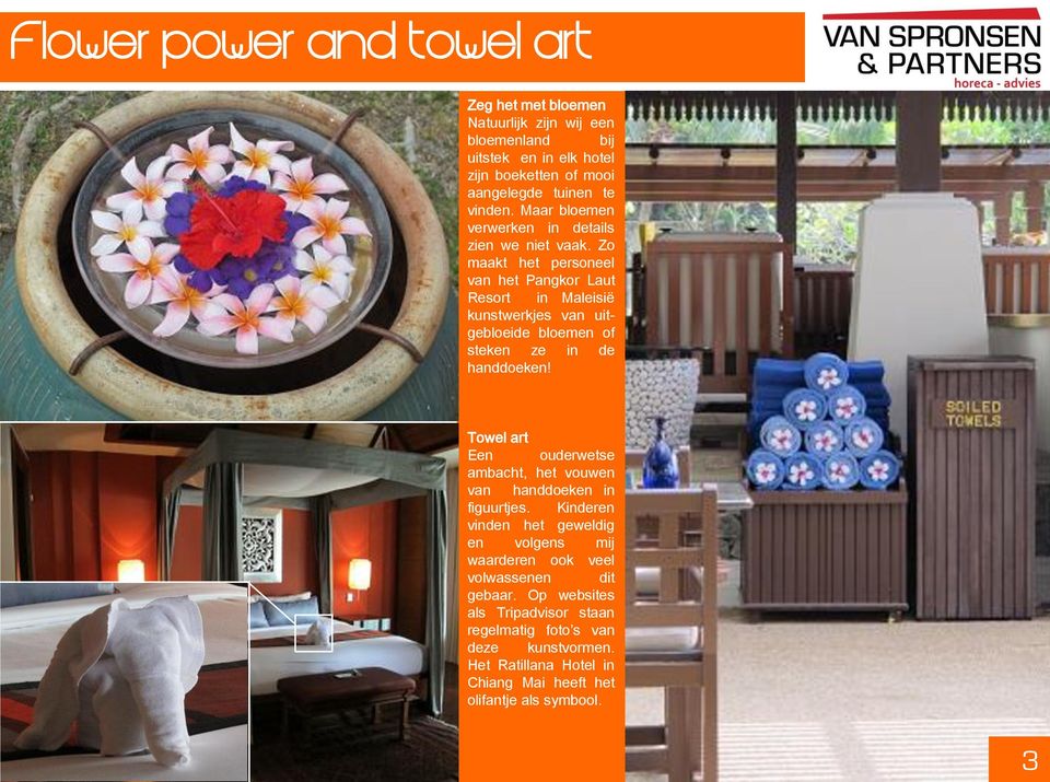 Zo maakt het personeel van het Pangkor Laut Resort in Maleisië kunstwerkjes van uitgebloeide bloemen of steken ze in de handdoeken!