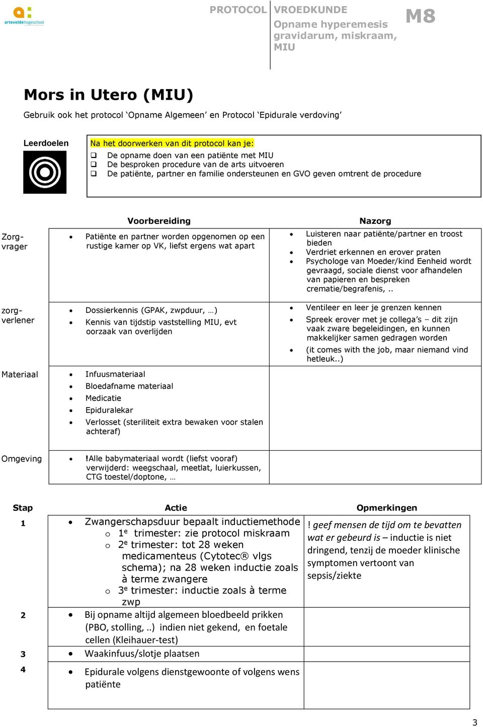 Luisteren naar patiënte/partner en trst bieden Verdriet erkennen en erver praten Psychlge van Meder/kind Eenheid wrdt gevraagd, sciale dienst vr afhandelen van papieren en bespreken