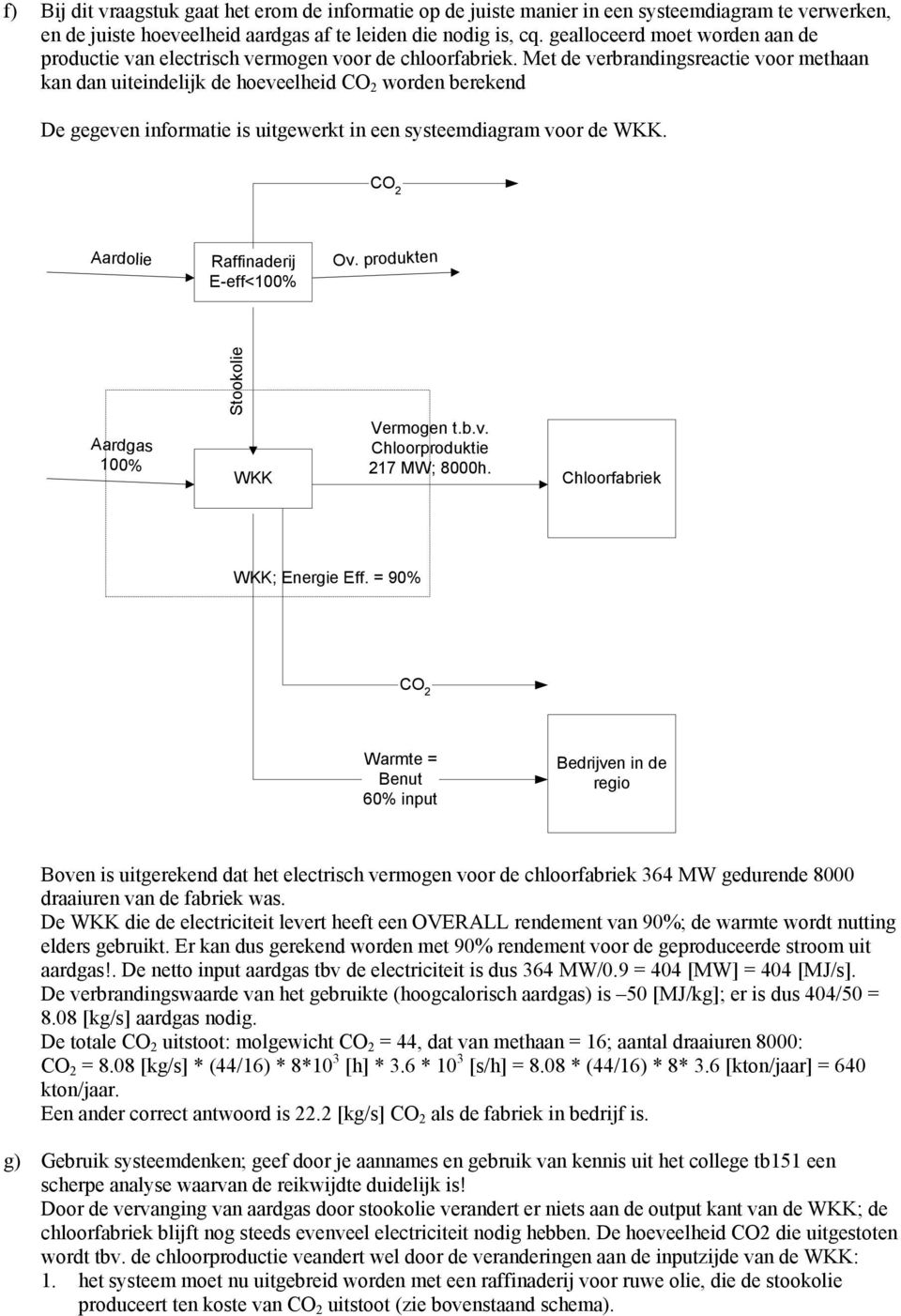 Met de verbrandingsreactie voor methaan kan dan uiteindelijk de hoeveelheid CO 2 worden berekend De gegeven informatie is uitgewerkt in een systeemdiagram voor de WKK.