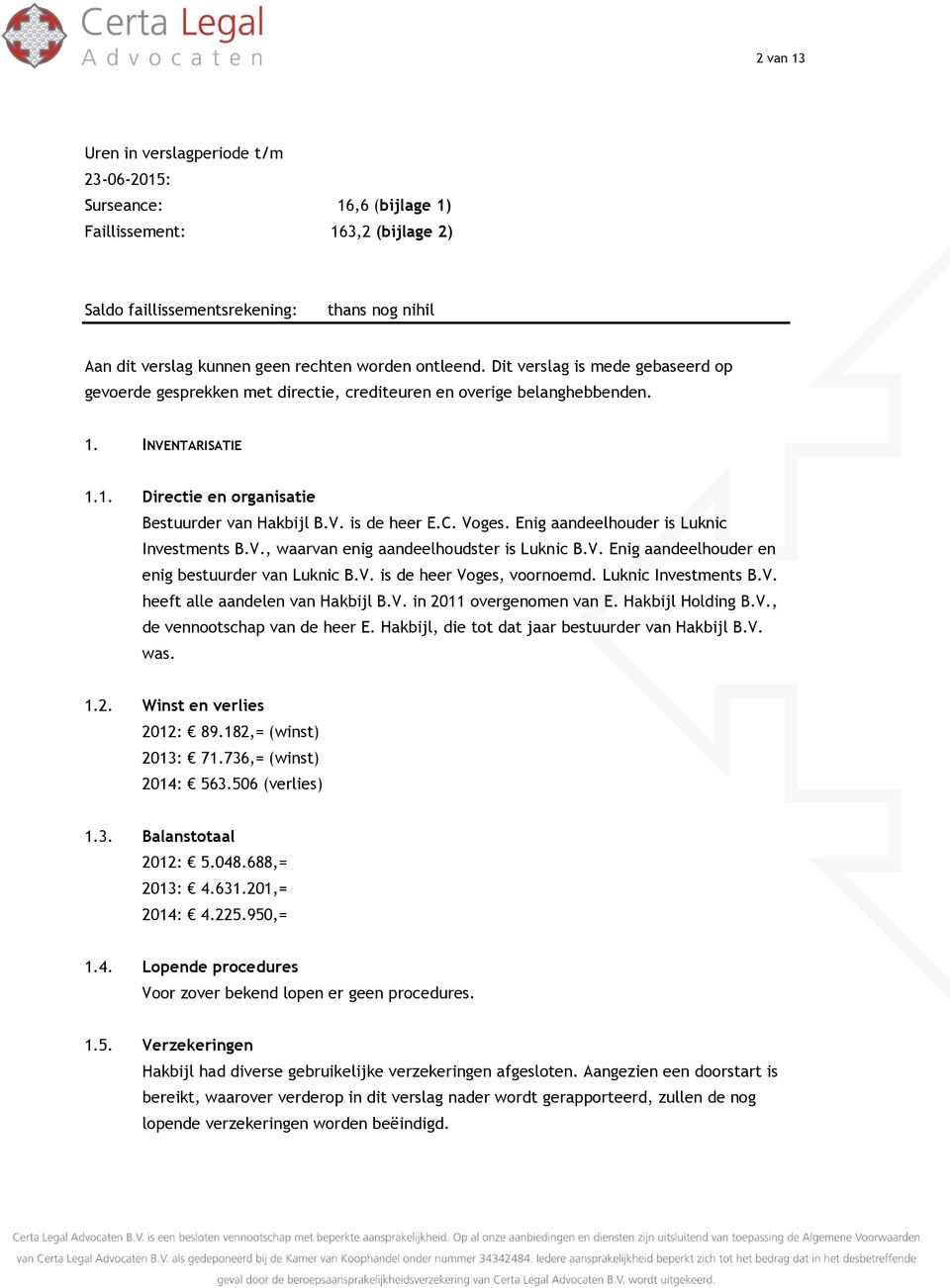 C. Voges. Enig aandeelhouder is Luknic Investments B.V., waarvan enig aandeelhoudster is Luknic B.V. Enig aandeelhouder en enig bestuurder van Luknic B.V. is de heer Voges, voornoemd.