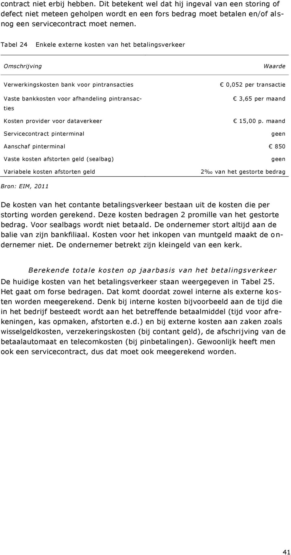 Servicecontract pinterminal 0,052 per transactie 3,65 per maand 15,00 p.