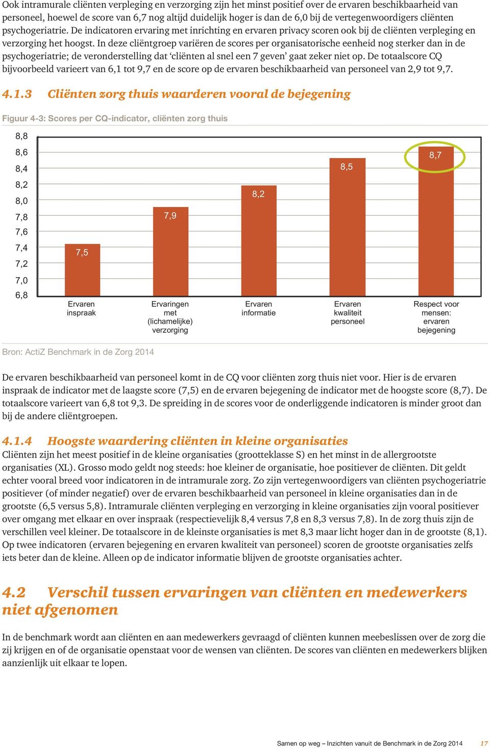 In deze cliëntgroep variëren de scores per organisatorische eenheid nog sterker dan in de psychogeriatrie; de veronderstelling dat cliënten al snel een 7 geven gaat zeker niet op.