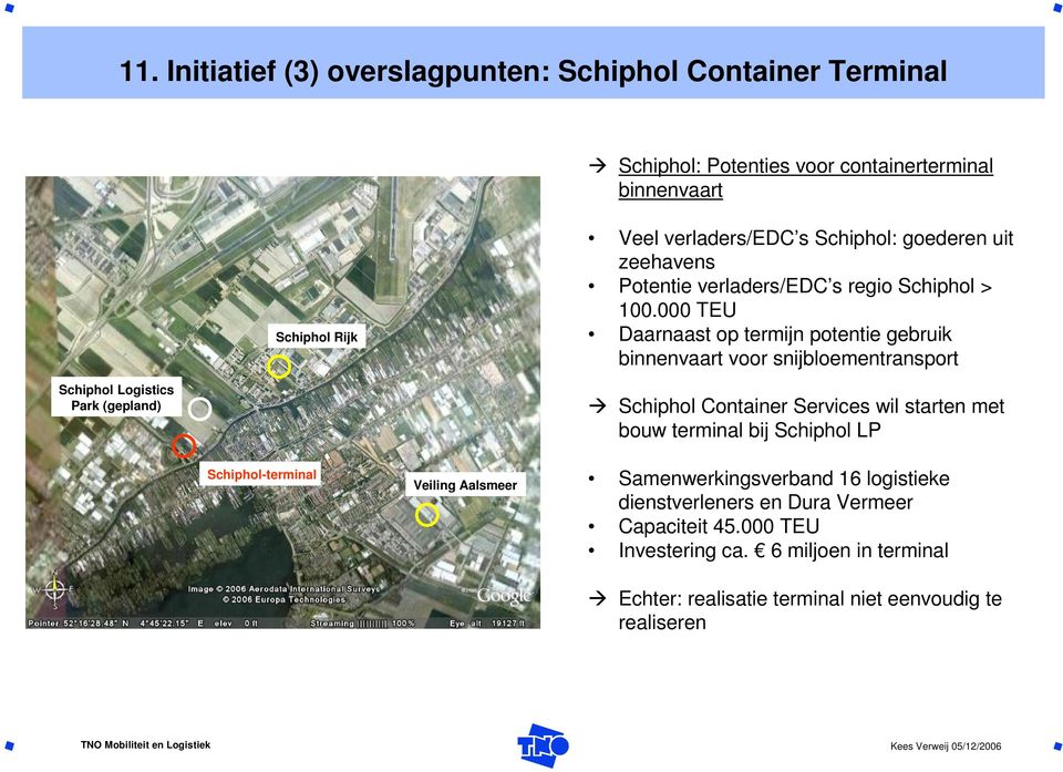 000 TEU Daarnaast op termijn potentie gebruik binnenvaart voor snijbloementransport Schiphol Logistics Park (gepland) Schiphol Container Services wil starten met