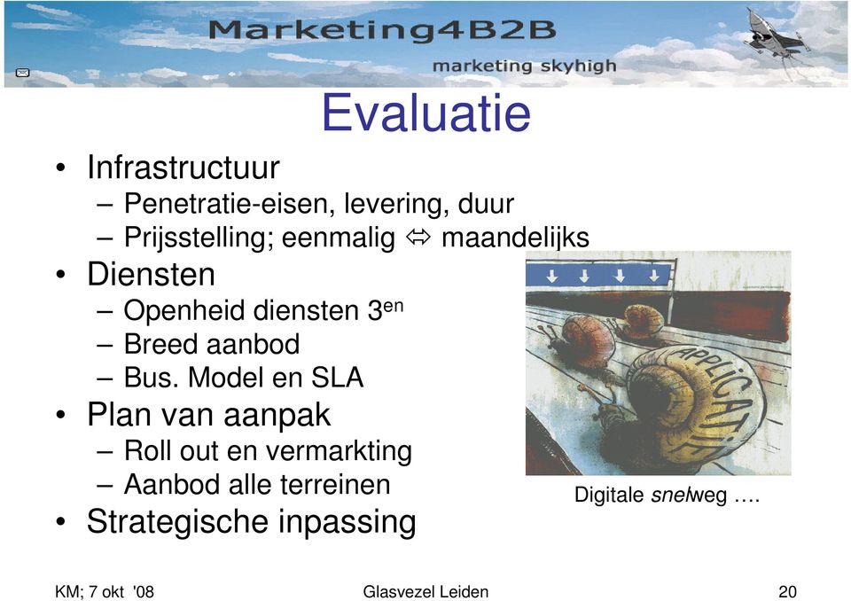 Model en SLA Plan van aanpak Roll out en vermarkting Aanbod alle