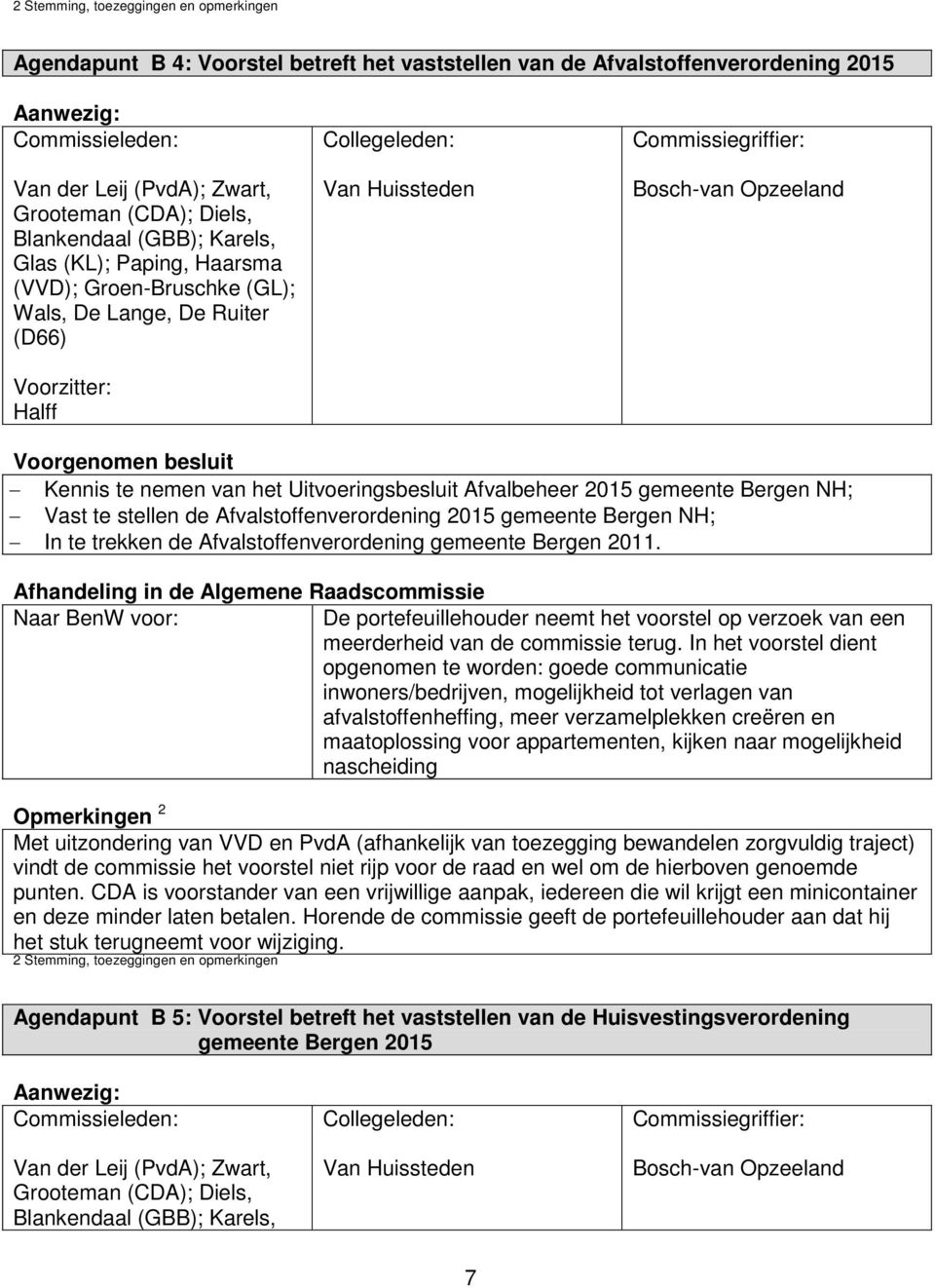 gemeente Bergen NH; Vast te stellen de Afvalstoffenverordening 2015 gemeente Bergen NH; In te trekken de Afvalstoffenverordening gemeente Bergen 2011.