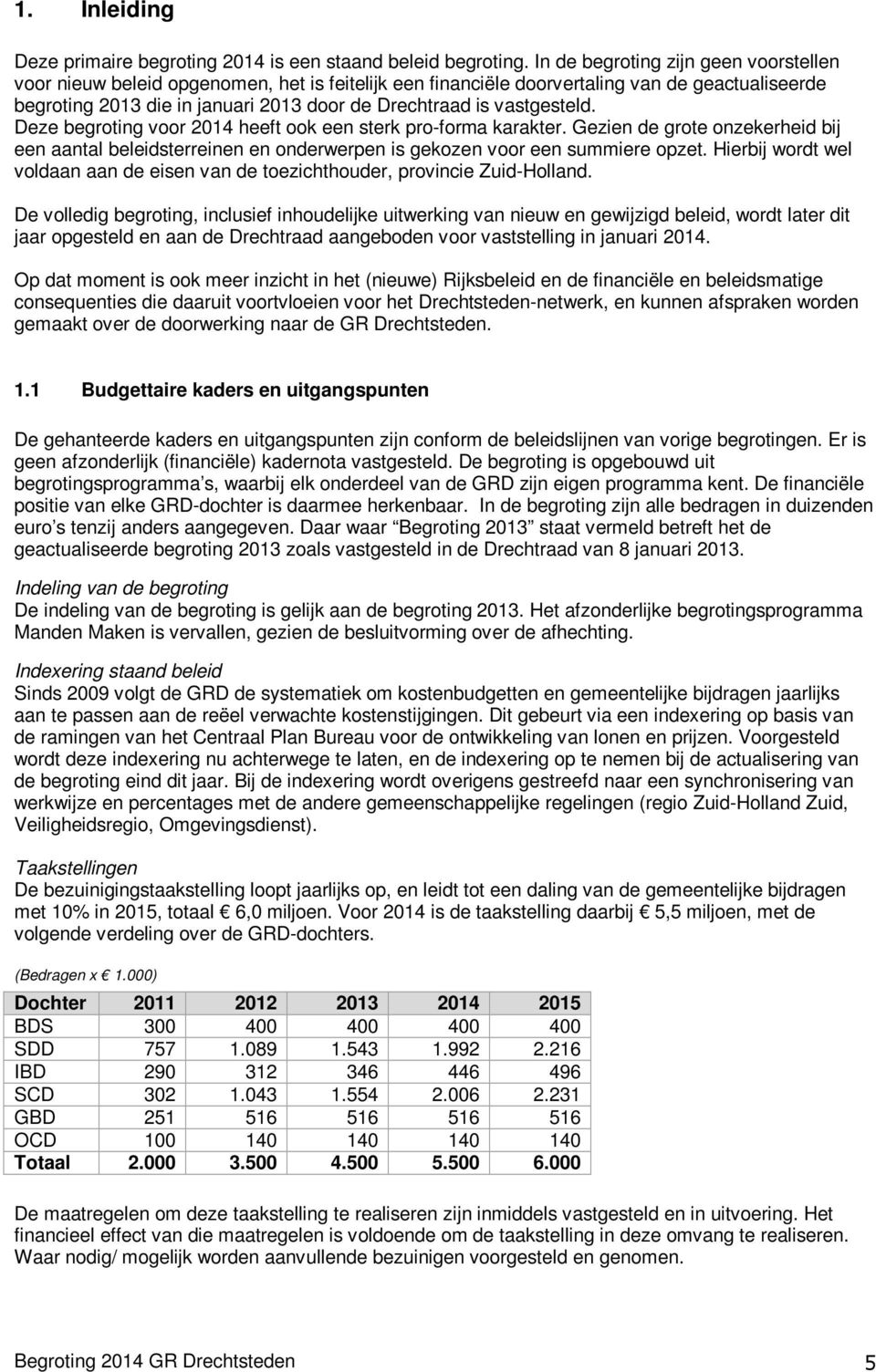 vastgesteld. Deze begroting voor 2014 heeft ook een sterk pro-forma karakter. Gezien de grote onzekerheid bij een aantal beleidsterreinen en onderwerpen is gekozen voor een summiere opzet.