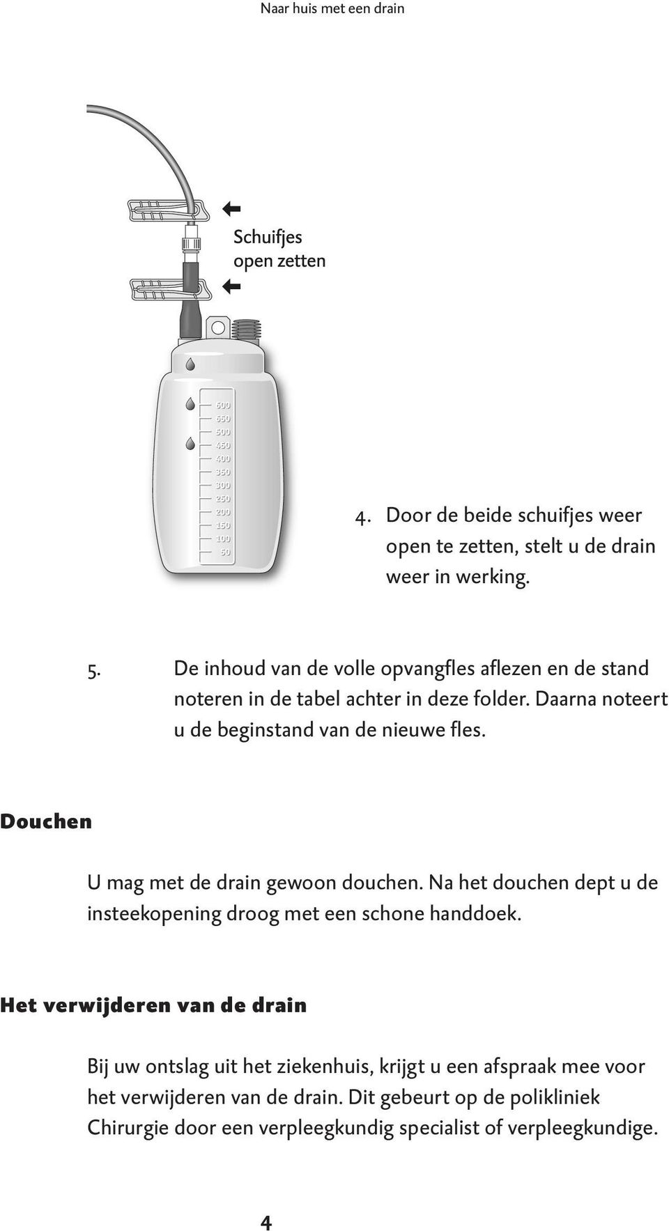 Douchen U mag met de drain gewoon douchen. Na het douchen dept u de insteekopening droog met een schone handdoek.