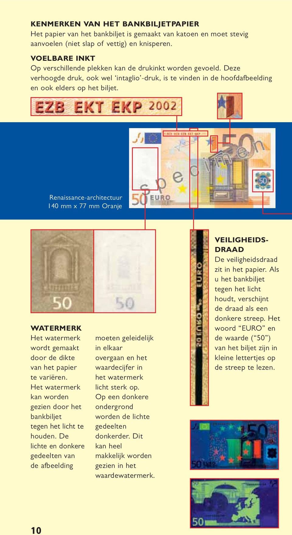 Renaissance-architectuur 140 mm x 77 mm Oranje WATERMERK wordt gemaakt door de dikte van het papier te variëren. kan worden gezien door het bankbiljet tegen het licht te houden.