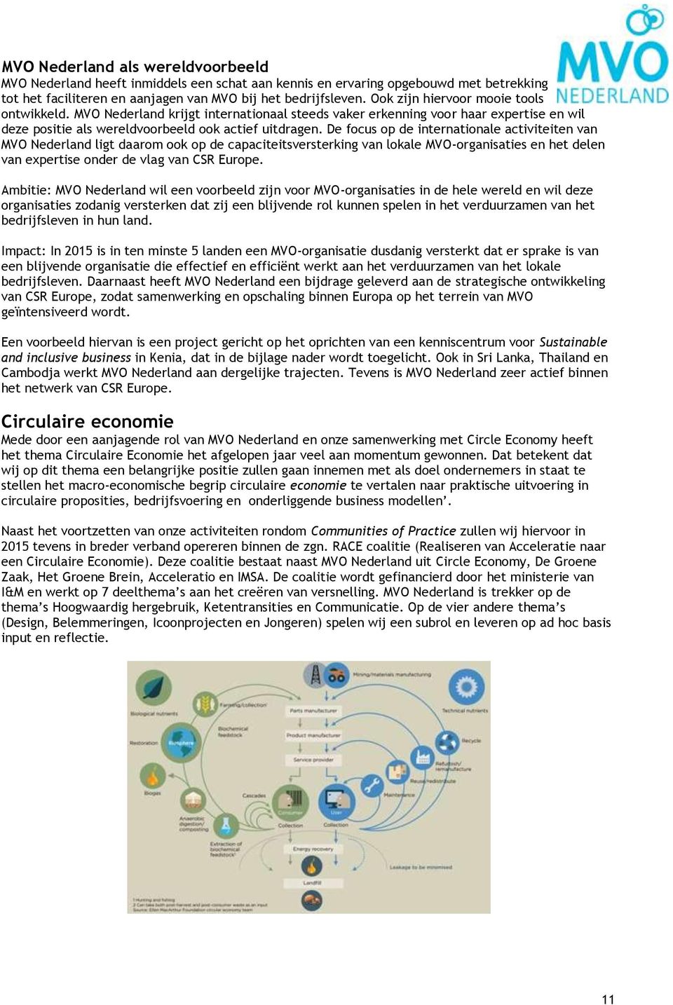 De focus op de internationale activiteiten van MVO Nederland ligt daarom ook op de capaciteitsversterking van lokale MVO-organisaties en het delen van expertise onder de vlag van CSR Europe.