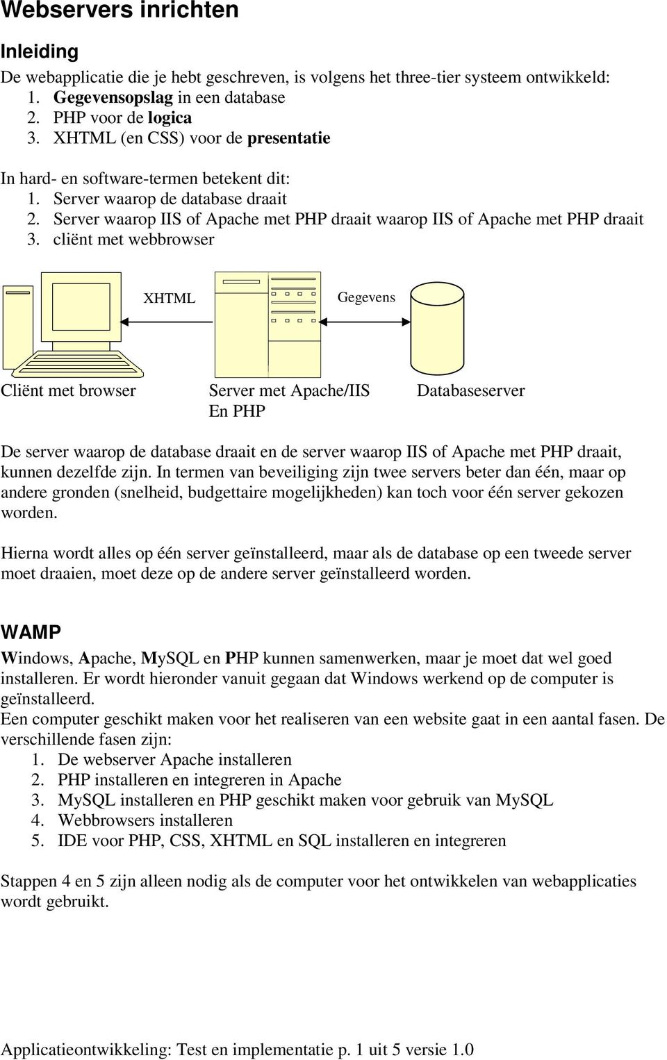 cliënt met webbrowser XHTML Gegevens Cliënt met browser Server met Apache/IIS Databaseserver En PHP De server waarop de database draait en de server waarop IIS of Apache met PHP draait, kunnen