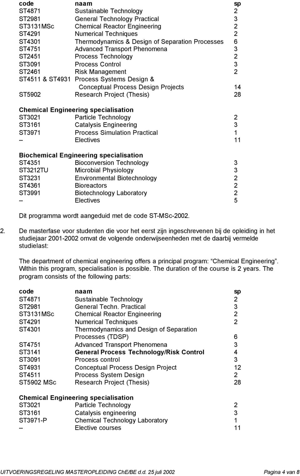 Projects 14 ST5902 Research Project (Thesis) 28 Chemical Engineering specialisation ST3021 Particle Technology 2 ST3161 Catalysis Engineering 3 ST3971 Process Simulation Practical 1 -- Electives 11