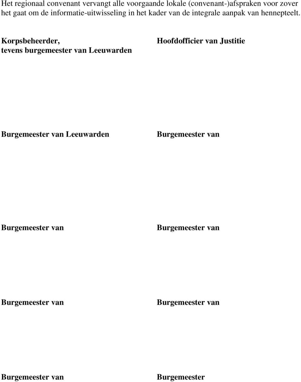 Korpsbeheerder, tevens burgemeester van Leeuwarden Hoofdofficier van Justitie Burgemeester van