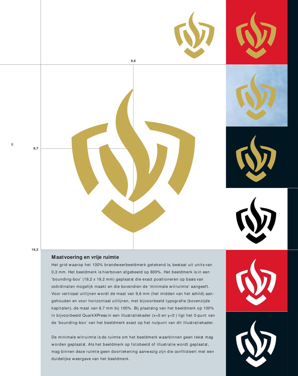 Voor verticaal uitlijnen wordt de maat van 9,6 mm (het midden van het schild) aangehouden en voor horizontaal uitlijnen, met bijvoorbeeld typografie (bovenzijde kapitalen), de maat van 8,7 mm bij