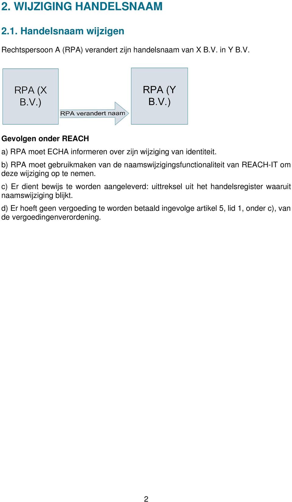 b) RPA moet gebruikmaken van de naamswijzigingsfunctionaliteit van REACH-IT om deze wijziging op te nemen.