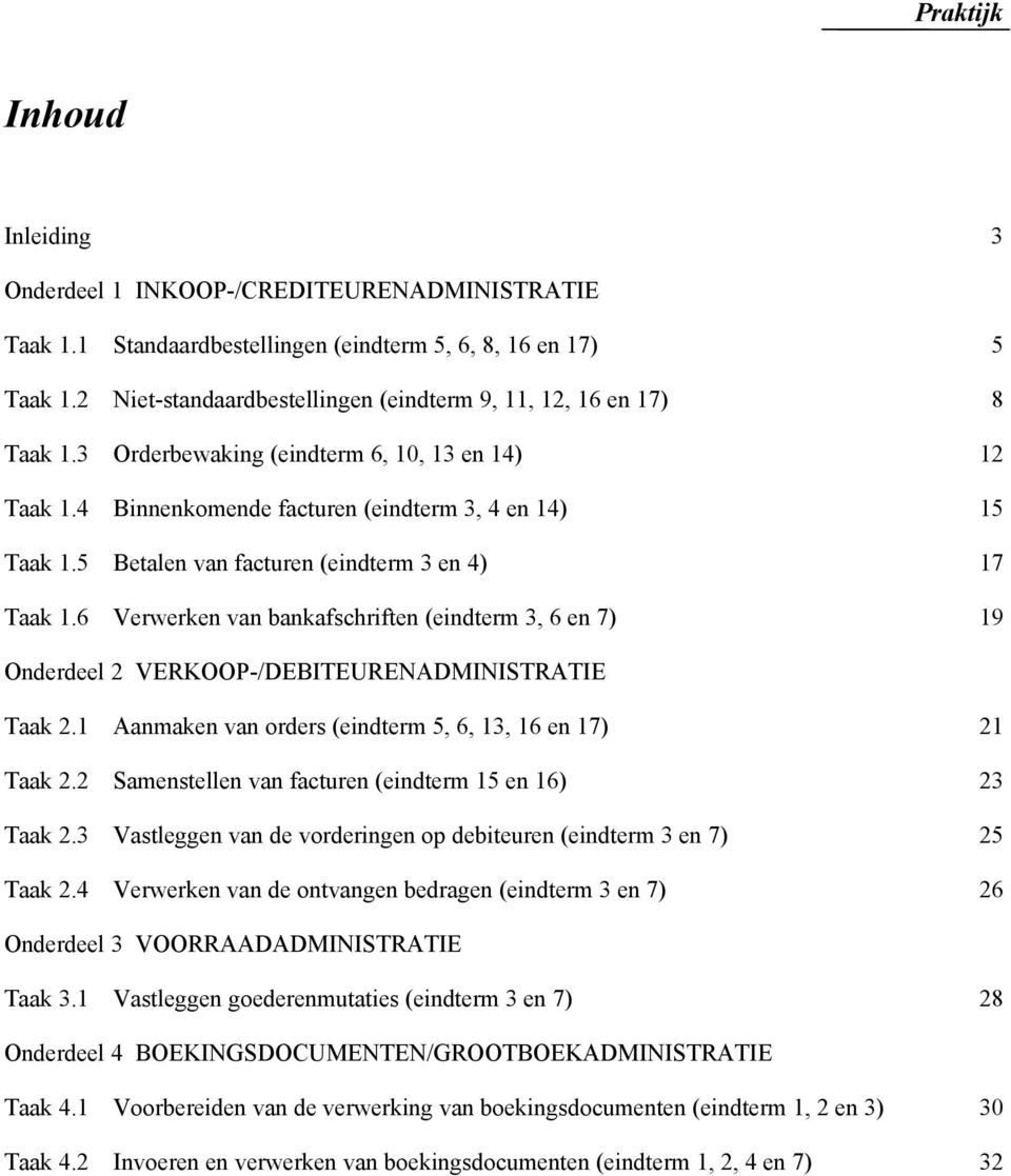 5 Betalen van facturen (eindterm 3 en 4) 17 Taak 1.6 Verwerken van bankafschriften (eindterm 3, 6 en 7) 19 Onderdeel 2 VERKOOP-/DEBITEURENADMINISTRATIE Taak 2.