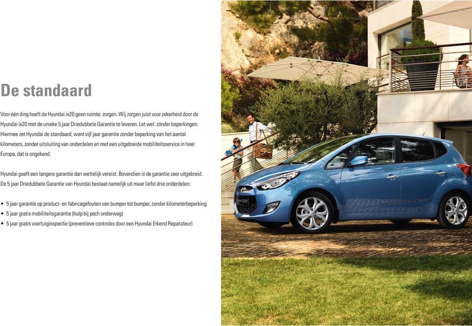 Hiermee zet Hyundai de standaard, want vijf jaar garantie zonder beperking van het aantal kilometers, zonder uitsluiting van onderdelen en met een uitgebreide mobiliteitsservice in heel Europa, dat