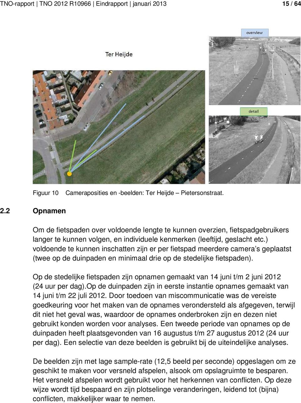 Op de stedelijke fietspaden zijn opnamen gemaakt van 14 juni t/m 2 juni 2012 (24 uur per dag).op de duinpaden zijn in eerste instantie opnames gemaakt van 14 juni t/m 22 juli 2012.