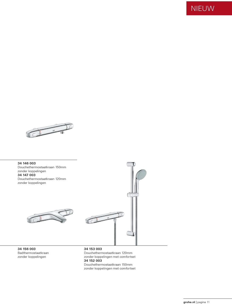 zonder koppelingen 34 153 003 Douchethermostaatkraan 120mm zonder koppelingen met