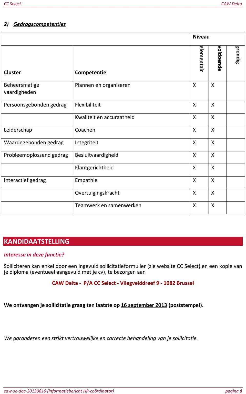 X X Teamwerk en samenwerken X X KANDIDAATSTELLING Interesse in deze functie?